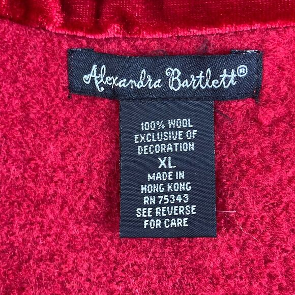 Vintage Alexandra Bartlett Wool Cardigan Red Embroidered Beaded Sweater XLarge - Picture 2 of 10
